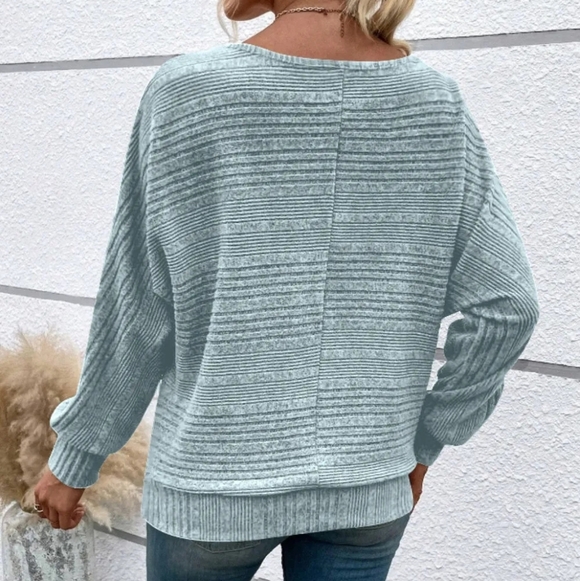 Ribbed Sweater Women’s Lightweight Knit Dolman Sleeve Casual Long Sleeve - Picture 8 of 9